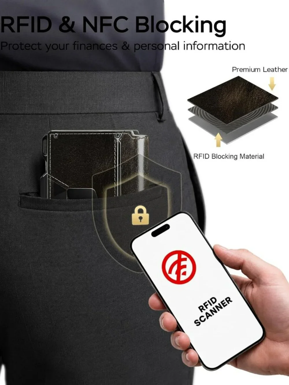 Genuine Leather Slim Minimalist Wallet for Men - RFID Blocking, Stylish